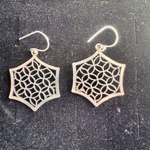 Filigree Hexagon Drop Earrings - Silver Plated